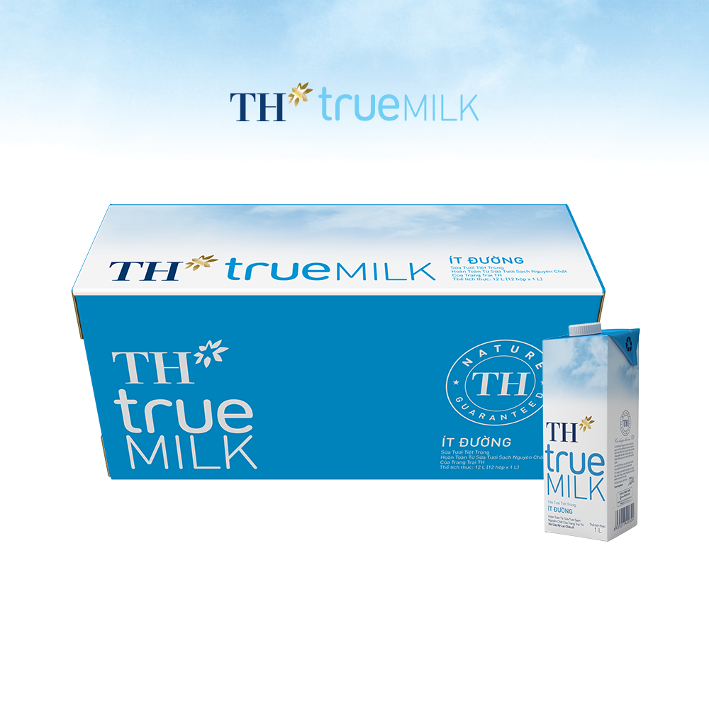 Thùng 12 hộp sữa tươi tiệt trùng ít đường TH True Milk 1L (1L x 12)