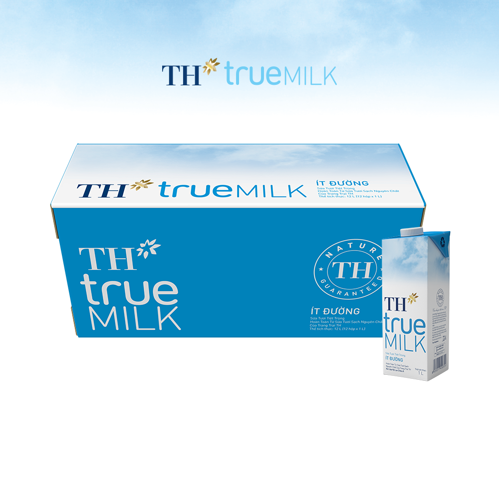 Thùng 12 hộp sữa tươi tiệt trùng ít đường TH True Milk 1L
