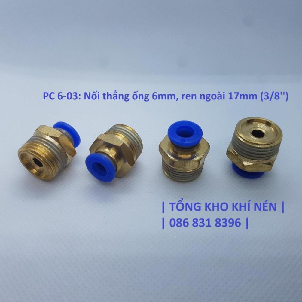 Nối nhanh ren ngoài ra ống 6mm khí nén, phun sương (ren ngoài m5; 10; 13; 17; 21mm, PC6