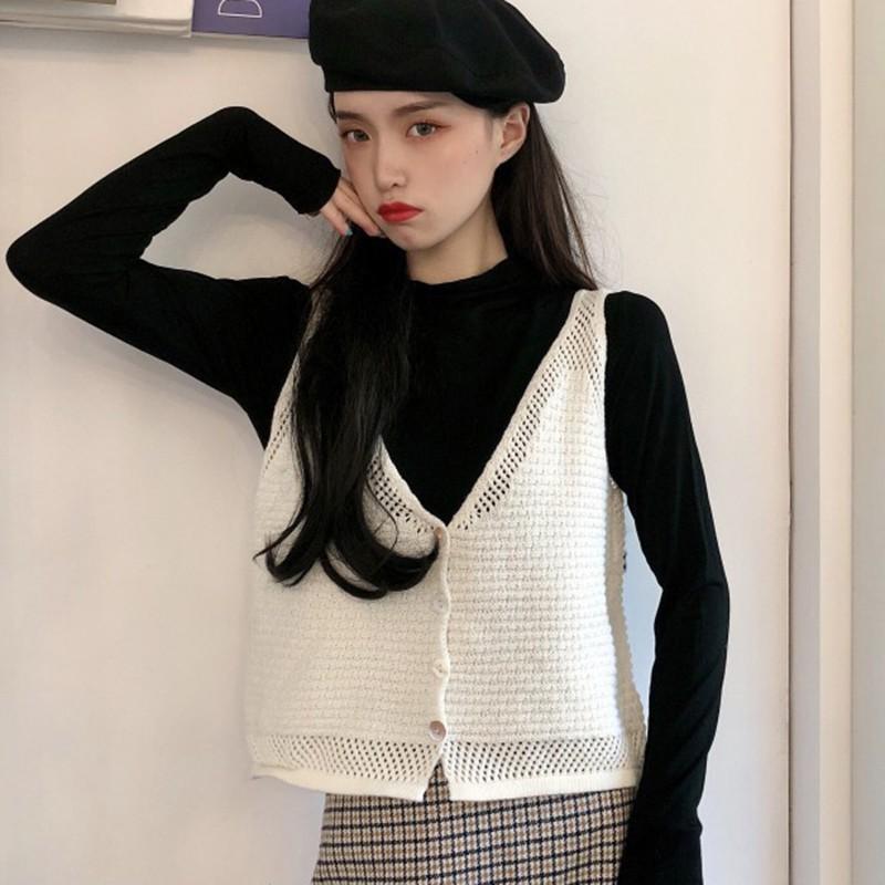Áo Dệt Kim Sát Nách Thiết Kế Cổ Chữ V Quyến Rũ Cho Nữ
