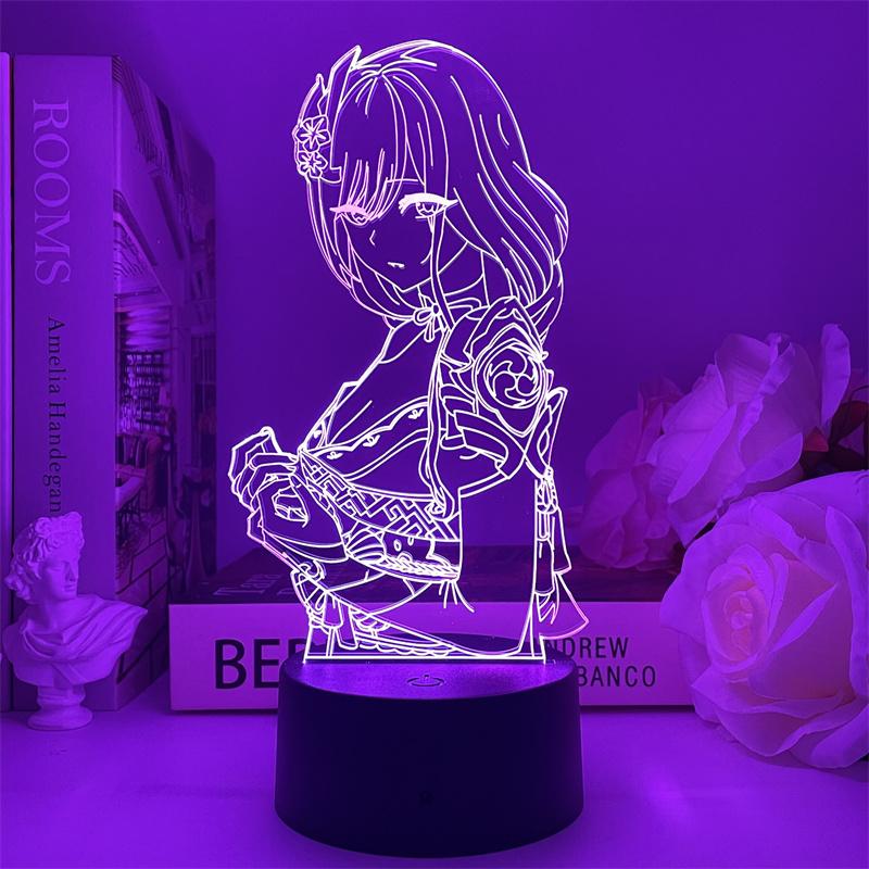 Genshin Tác Động Raiden Shogun Đèn Ngủ 3D Led USB Nhân Vật Game Đèn Trẻ Em Quà Tặng Sinh Nhật Phòng Ngủ Đèn Trang Trí