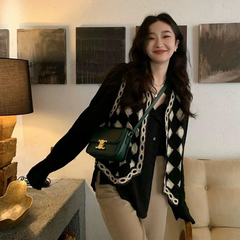 MS582 Áo gile len đan móc hình thoi độc lạ