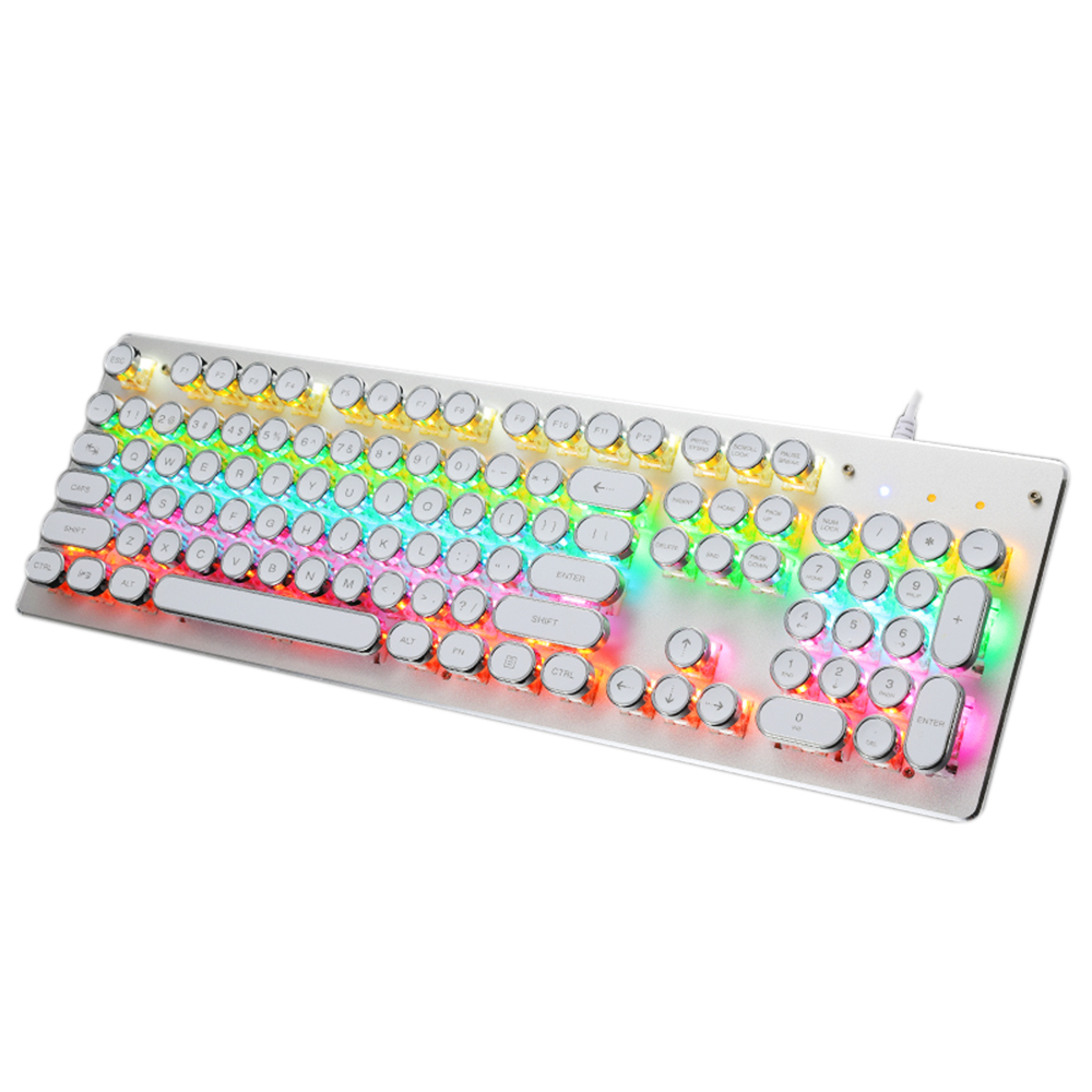 Bàn phím cơ có đèn chiếu sáng 104 phím chơi game được hỗ trợ bởi USB Hoạt động 9 hiệu ứng ánh sáng sống động cho máy tính - Màu trắng