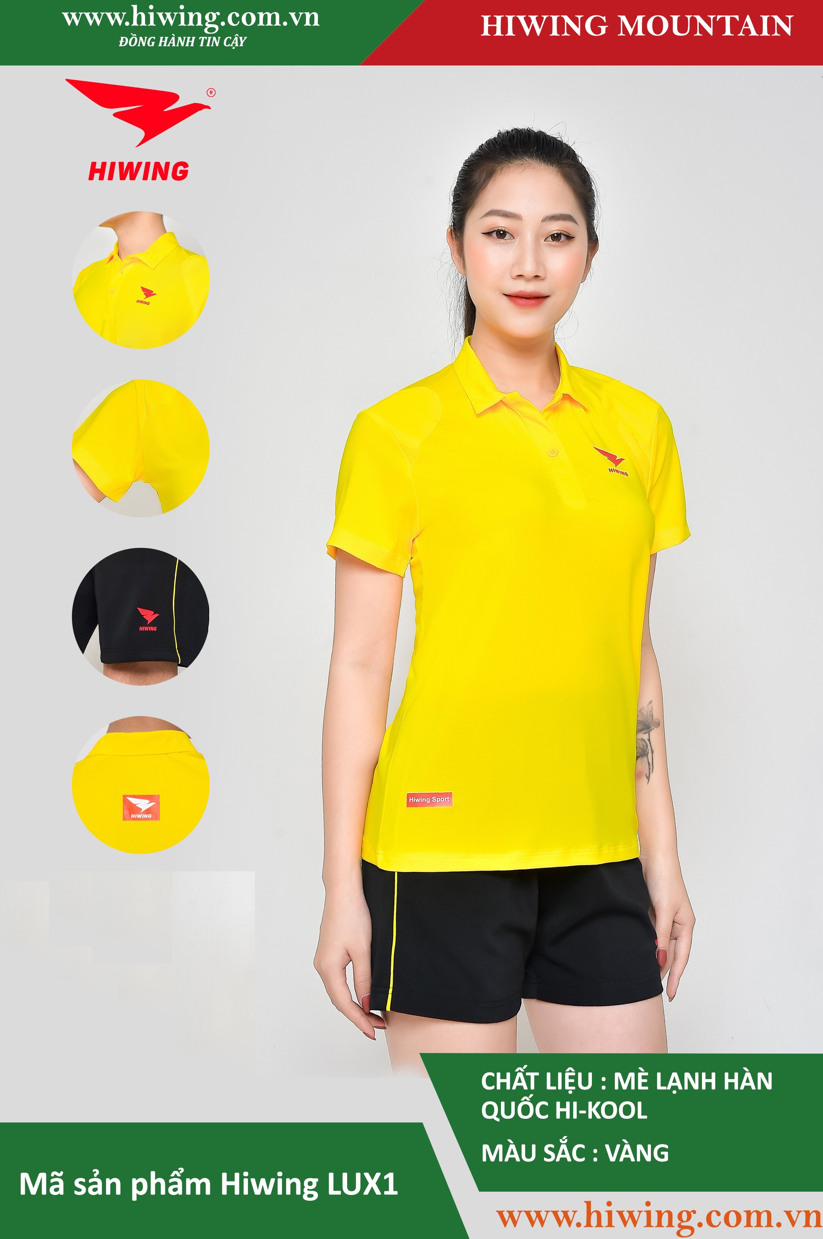 Áo tennis, áo cầu lông Hiwing Mountain Lux 1 màu vàng