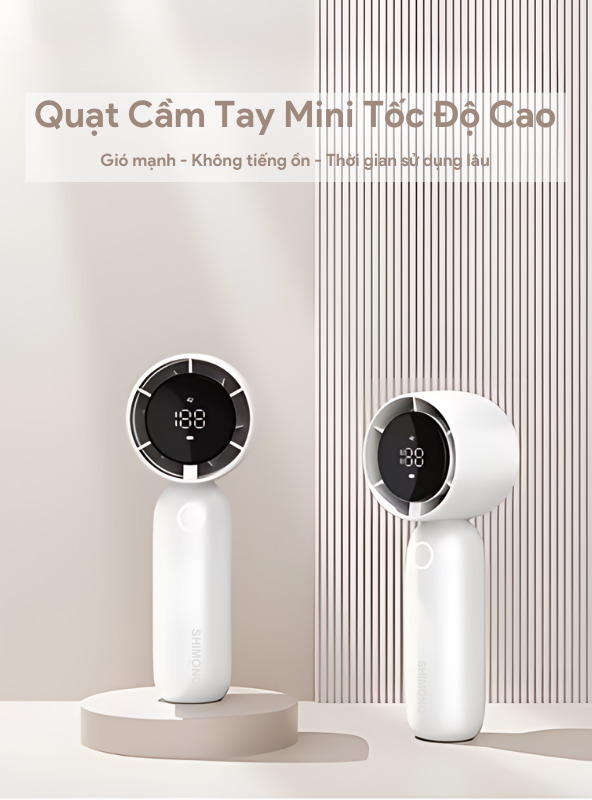 Quạt Cầm Tay Mini SHIMONO SM-HF21 Tốc Độ Siêu Mạnh Tầm Gió Đến 1m2 3000mAh Hoạt Động Liên Tục 7h - Hàng Chính Hãng
