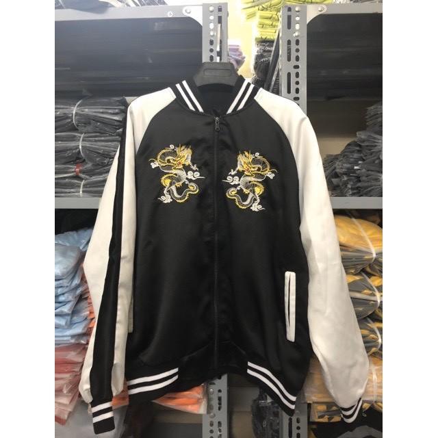 ÁO KHOÁC DÙ BOMBER UNISEX RỒNG ĐEN THÊU THE 1992