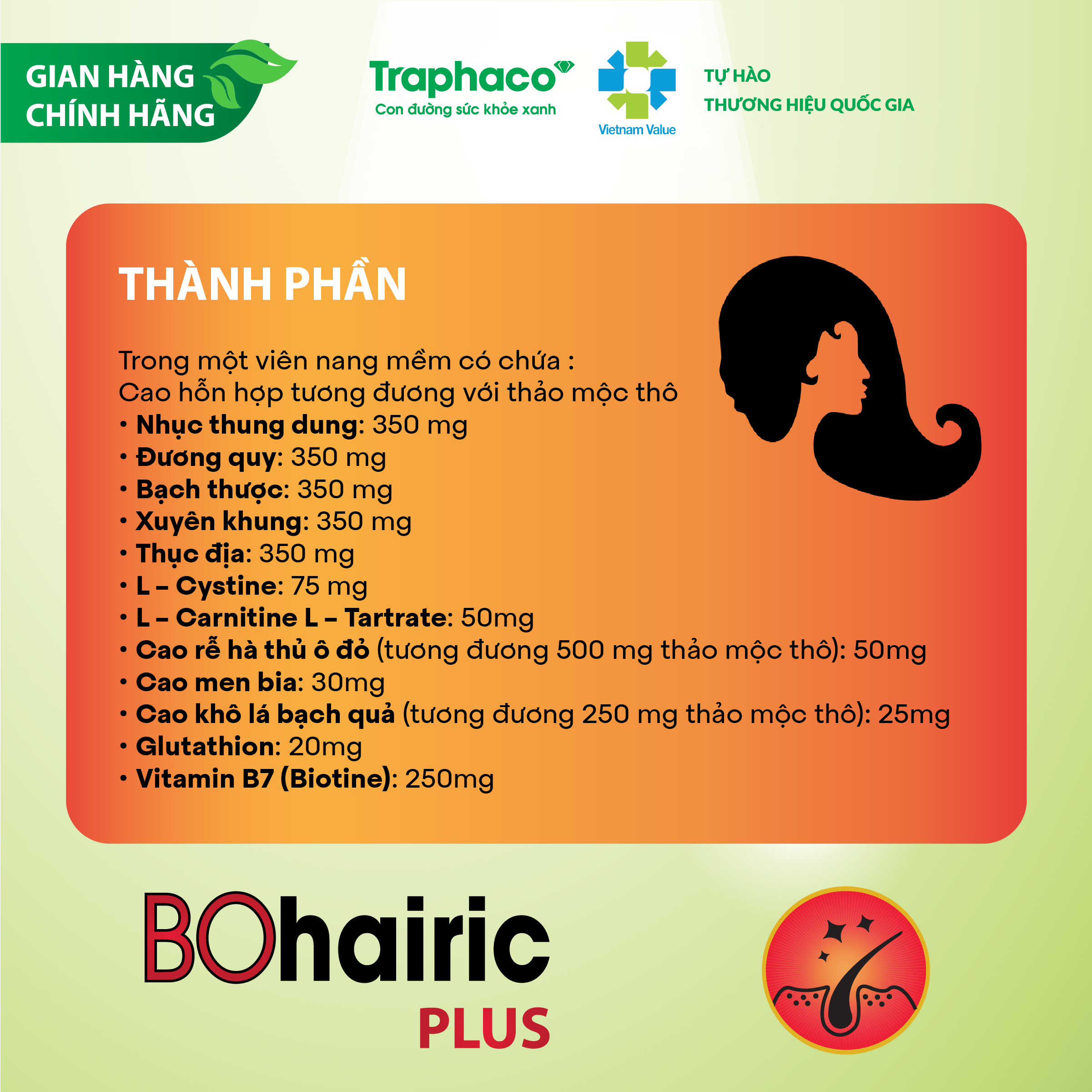 BOHAIRIC PLUS - GIẢM RỤNG TÓC- LÀM ĐEN TÓC Ở NGƯỜI TÓC BẠC SỚM - BỔ HUYẾT
