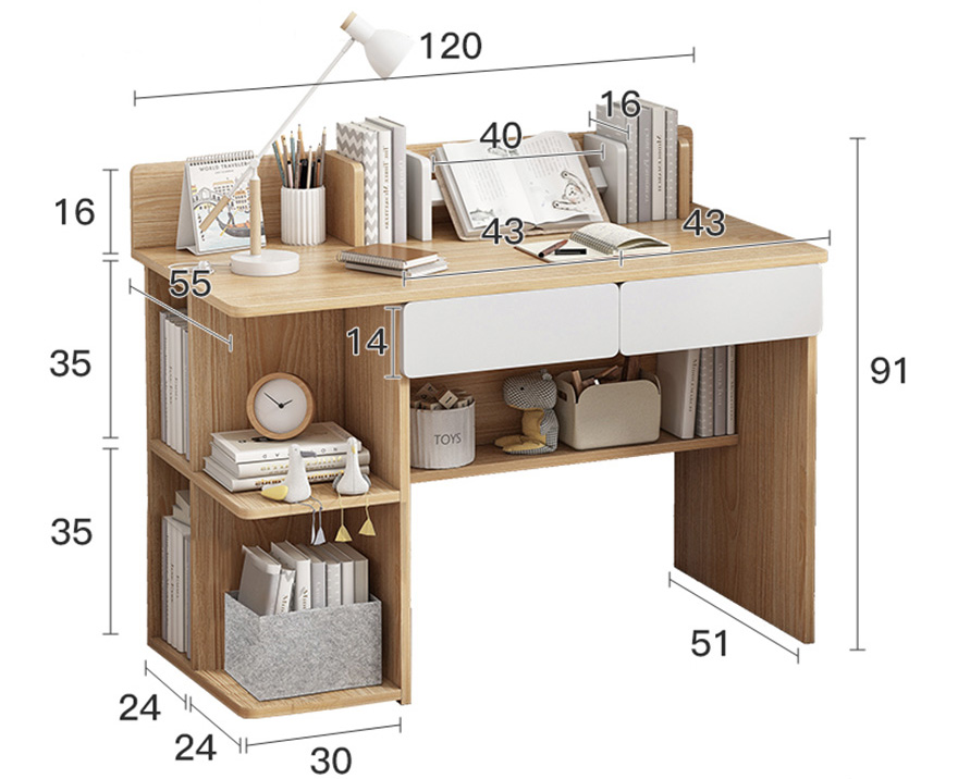 Bàn học sinh gỗ MDF có kệ liền giá sách vô cùng tiện lợi BH-010