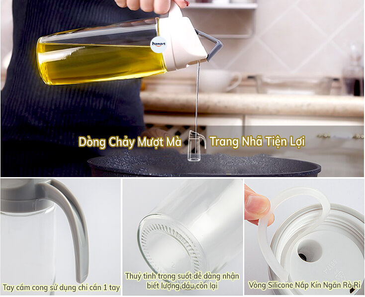Bình Đựng Dầu Ăn Nắp Tự Động 600ml Lọ Chiết Dầu Ăn Thuỷ Tinh Đa Năng Cao Cấp TẶNG CỌ QUÉT DẦU