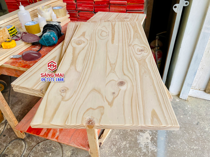 Tấm mặt bàn gỗ thông 40cm x 80cm x gỗ dày 2cm + gia công láng mịn