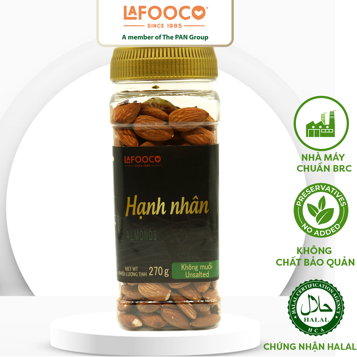 Hạt Hạnh Nhân Mỹ Rang Không Muối Dinh Dưỡng 270G Lafooco Unsalted Almond