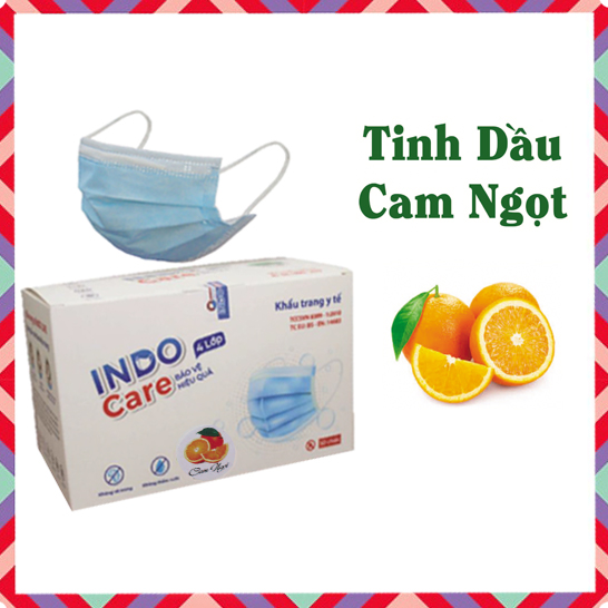 [ComBo Du Lịch 20] cái Khẩu Trang Tinh Dầu Cam Ngọt Chống Say Tàu Xe - Khử Mùi Hơi Thở INDO CARE / Kháng Khuẩn 99% 4 lớp + Chai Nước Rửa Tay Khô chiết xuất Lá Ổi 100ml