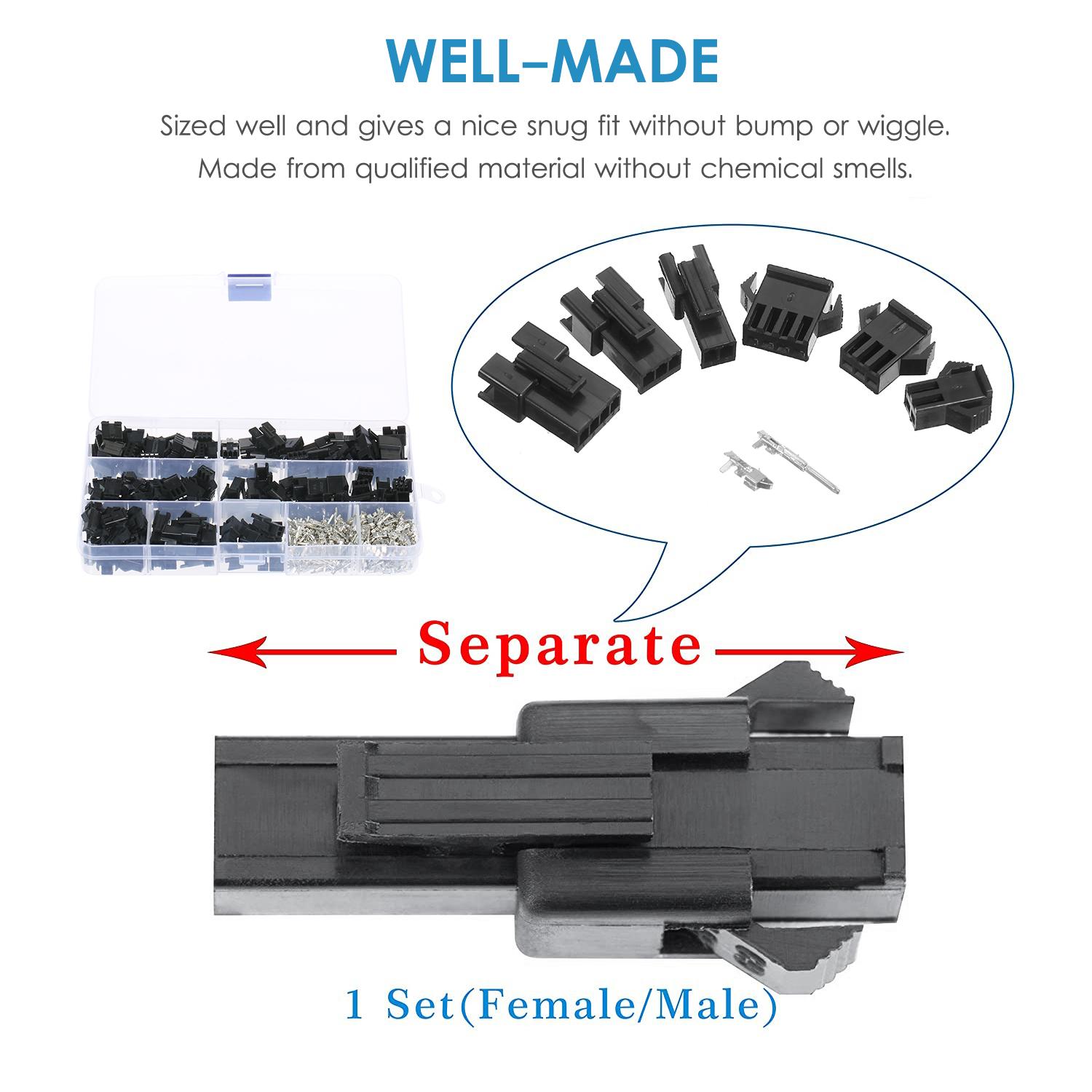 480Pcs JST SM 2.54mm Pitch 2-Pin 3-Pin 4-Pin Connector Housing Assortment Kit Female and Male Dupont Connector Set for