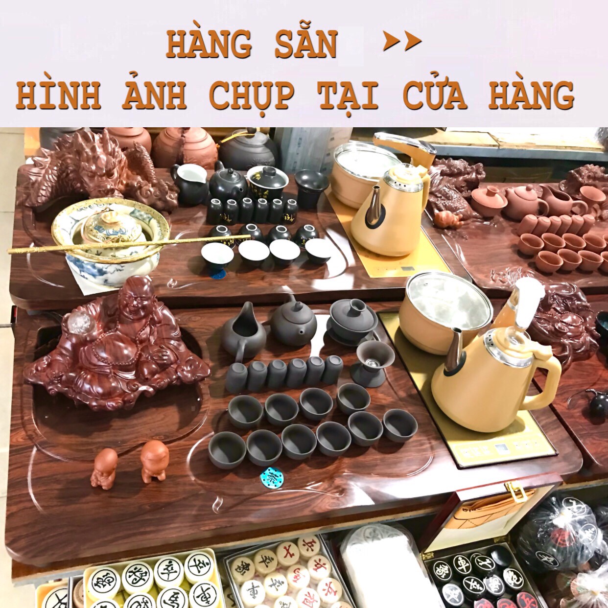 Bàn trà điện gỗ thông minh phật di lặc phong thuỷ 0114 ôm hồ lô phun nước ,Bếp đun nước inox cảm ứng đa năng tự động ,kèm ấm chén trà đạo tuỳ chọn một bộ theo hình
