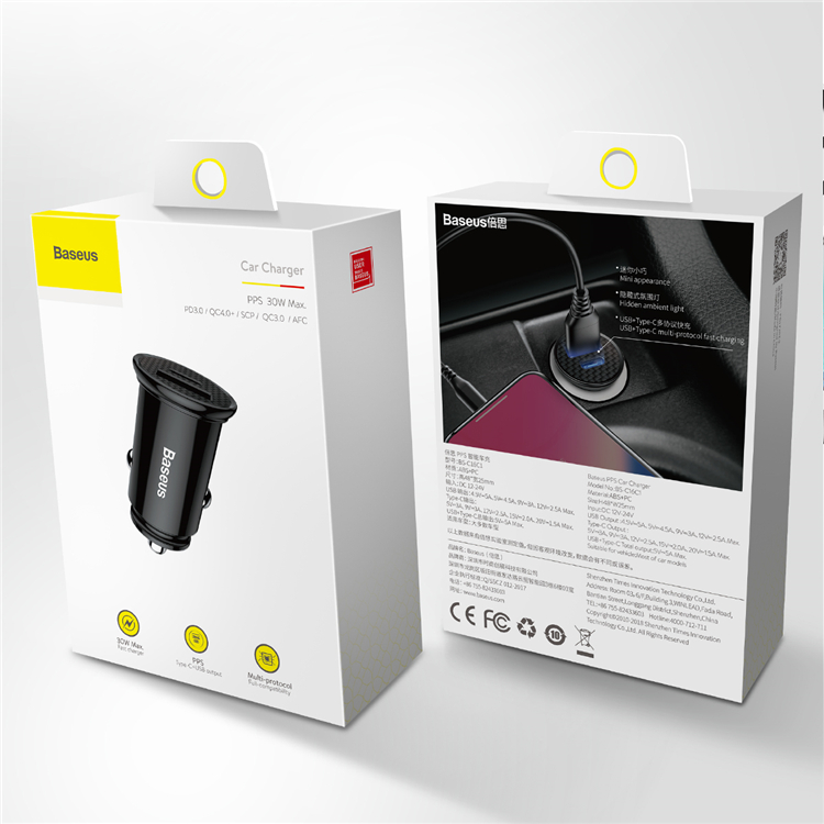 Tẩu sạc nhanh đa năng dùng cho xe hơi Baseus Circular Plastic A+C 30W PPS Car Charger - Hàng Chính Hãng