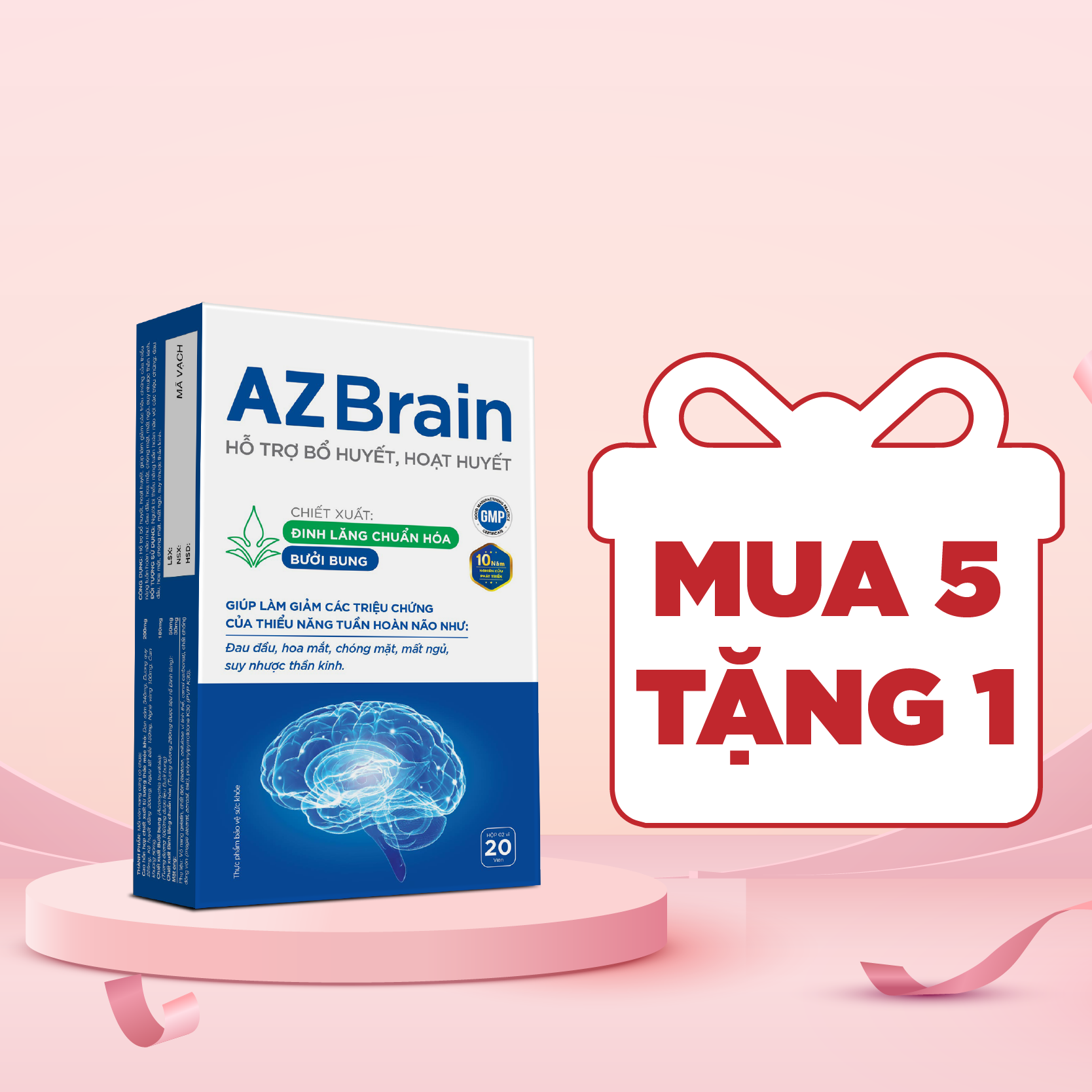 Hoạt huyết dưỡng não AZ Brain giảm đau đầu, mất ngủ, suy nhược thần kinh, tăng tuần hoàn máu não Grow Green AZ (H/20v)