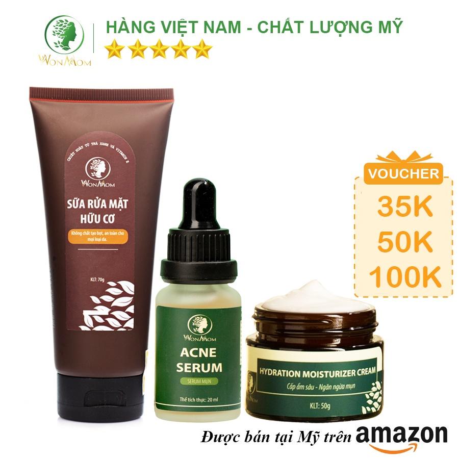 Bộ đánh bay mụn cứng đầu chuyên sâu Wonmom ( 1 sữa rửa mặt + 1 serum mụn + 1 kem cấp ẩm )