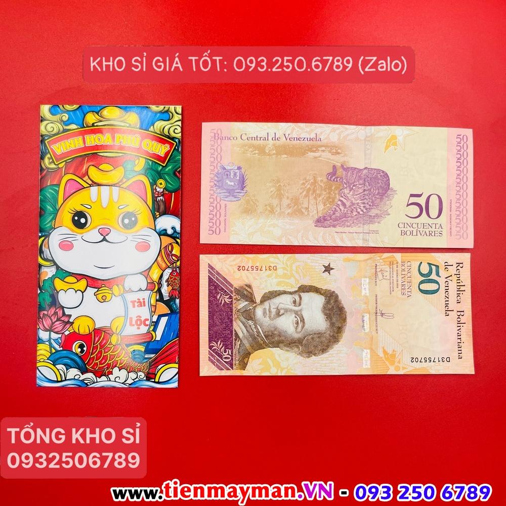 Set 10 tờ Tiền Phong Thủy Hình Con Mèo 50 Bolivares Venezuela 2023, tặng bao lì xì, Lì Xì Tết - NELI