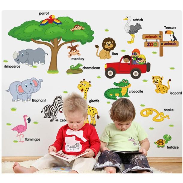 Decal dán tường Thú Tiếng Anh