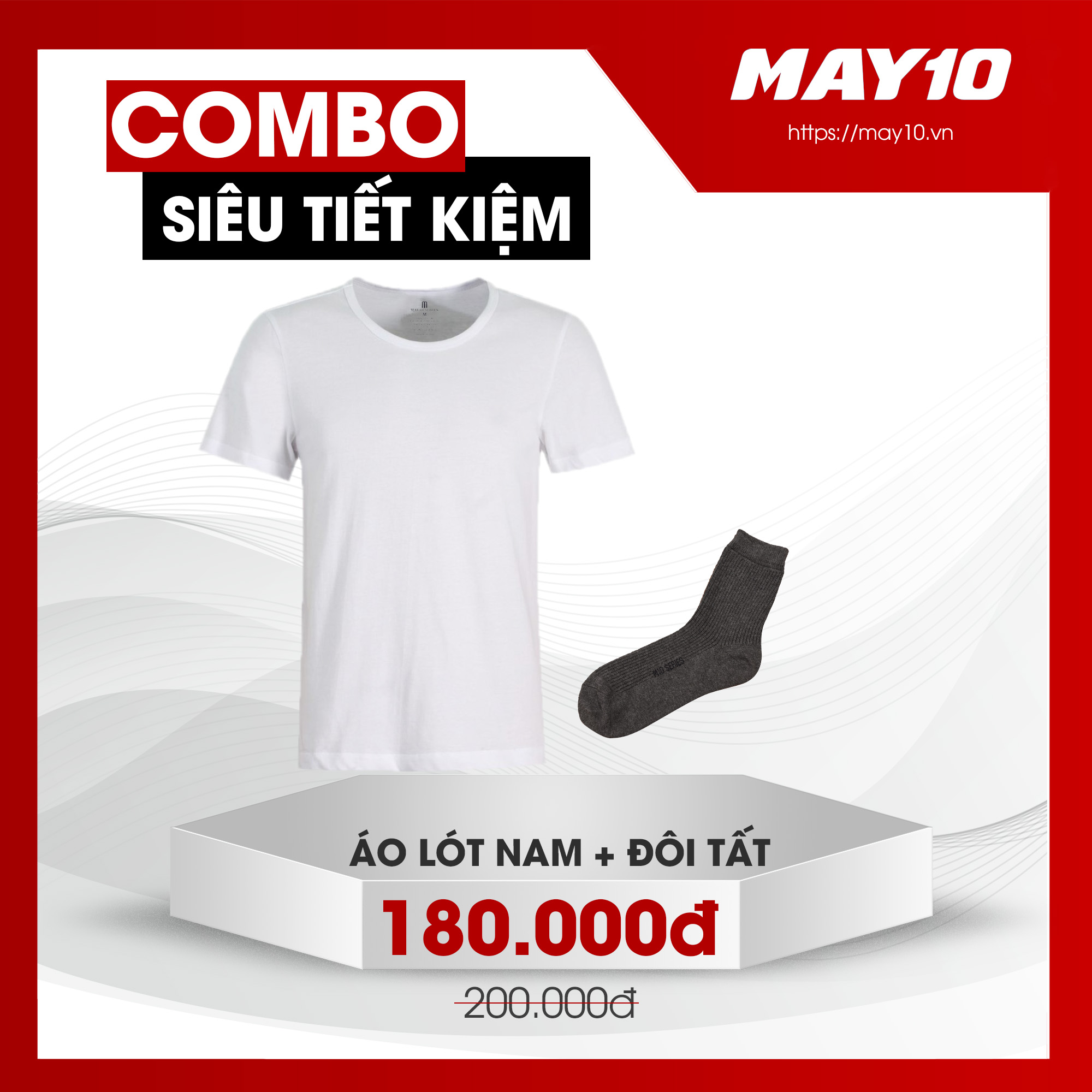 COMBO SIÊU TIẾT KIỆM ÁO LÓT CÓ TAY NAM MAY 10 + TẤT CỔ CAO NAM MAY 10 (ÁO+TẤT GIAO MÀU NGẪU NHIÊN)