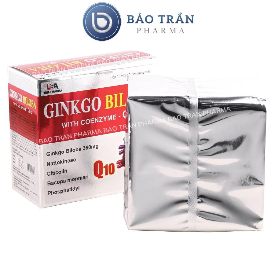 Viên uống bổ não Ginko Biloba đỏ hỗ trợ lưu thông máu não, giảm tai biến mạch máu não (Hộp 10vỉ x 10 viên nang mềm)