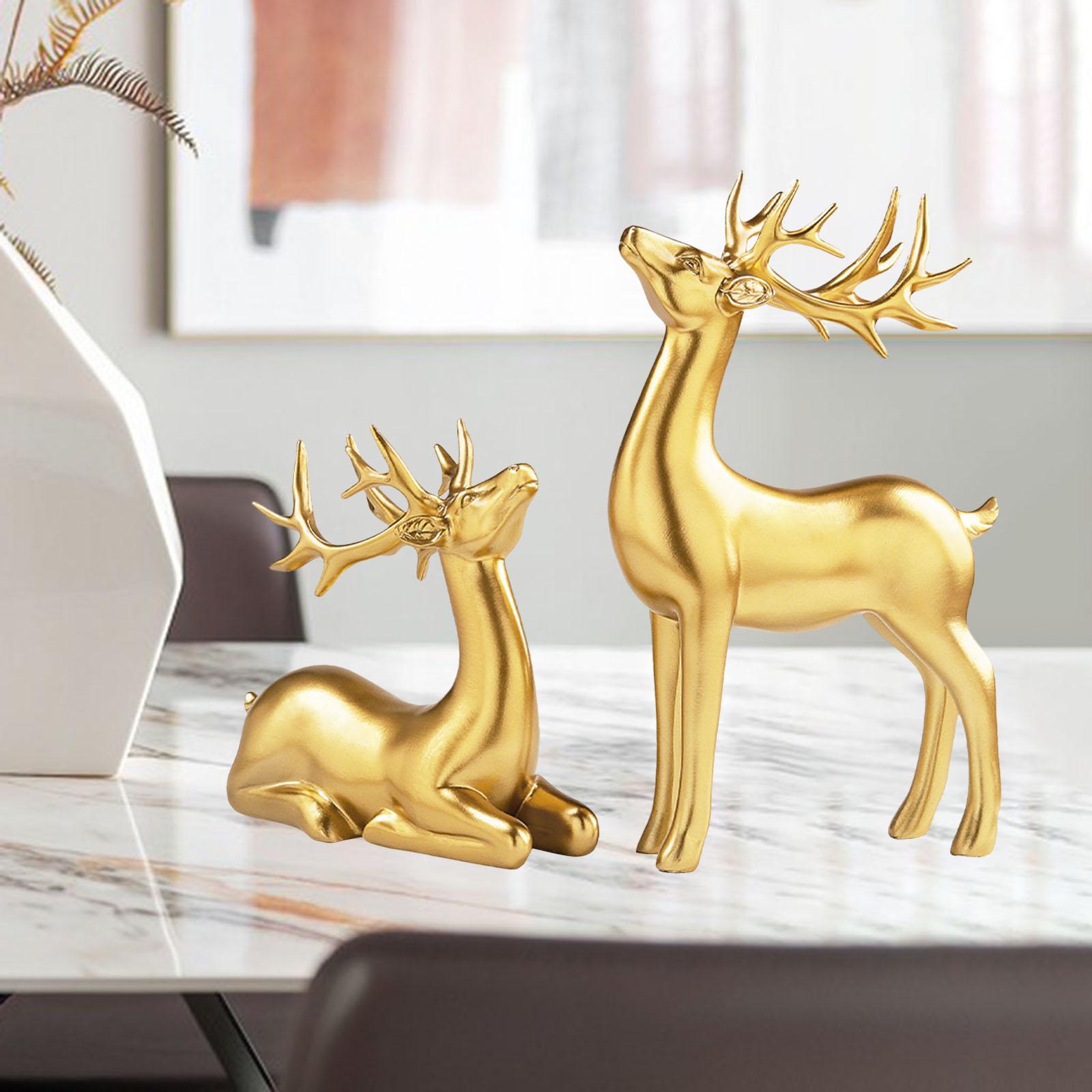 2Pcs Modern Deer Statue Resin Figurine Sculpture Craft for Tabletop Home Bookcase Living Room Decoration