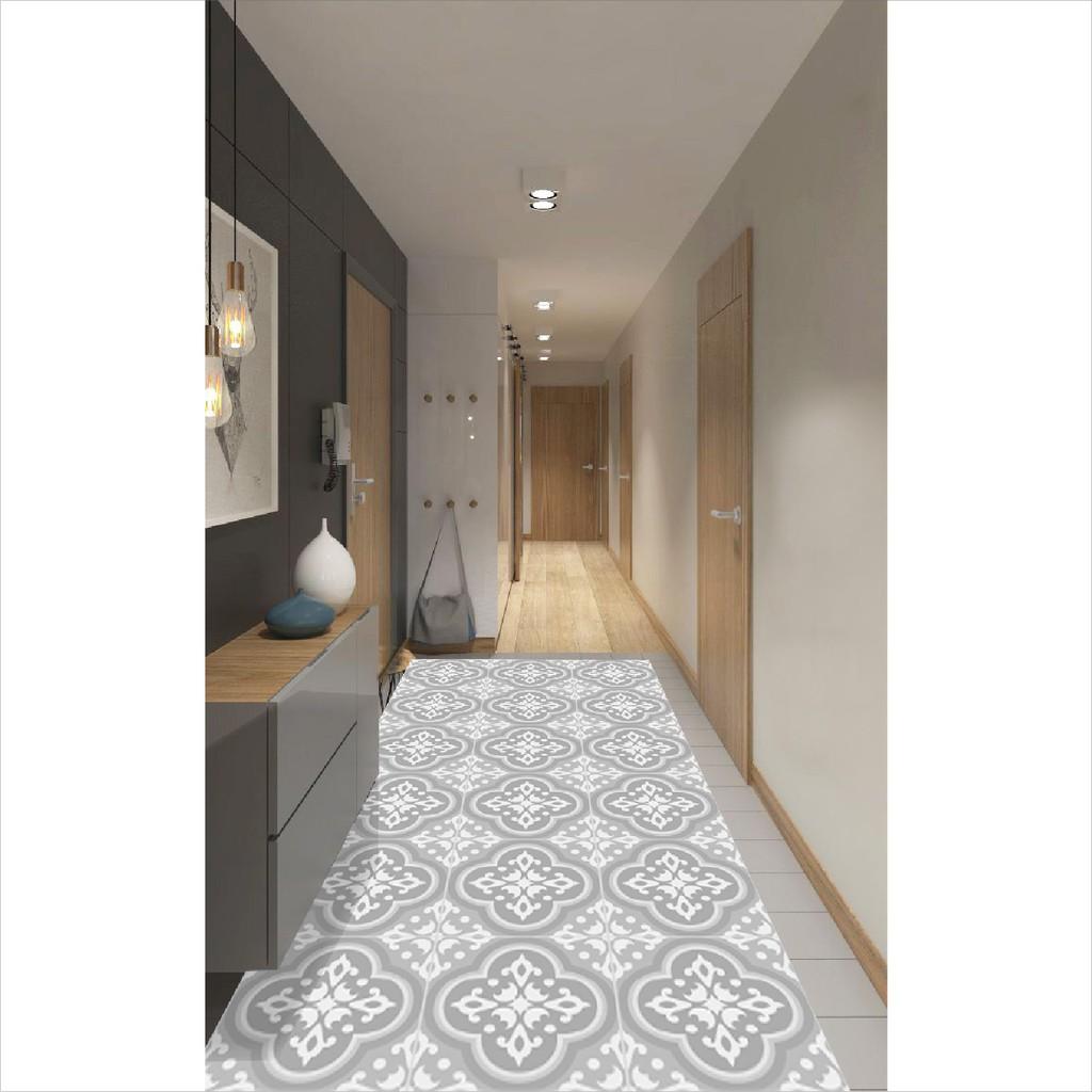 Decal KEO XÁM Dán Sàn Chuyên Dụng, Kích thước 120x60cm, Họa Tiết Gạch Bông Chống Trầy Xước, Chống Thấm Nước, DDS-087