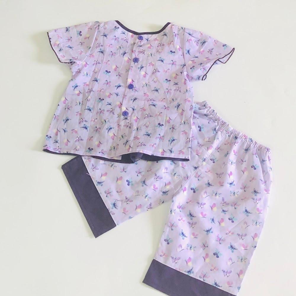 Bộ quần áo lửng bé gái họa tiết Nơ bướm tím cotton - AICDBGGANXUP - AIN Closet