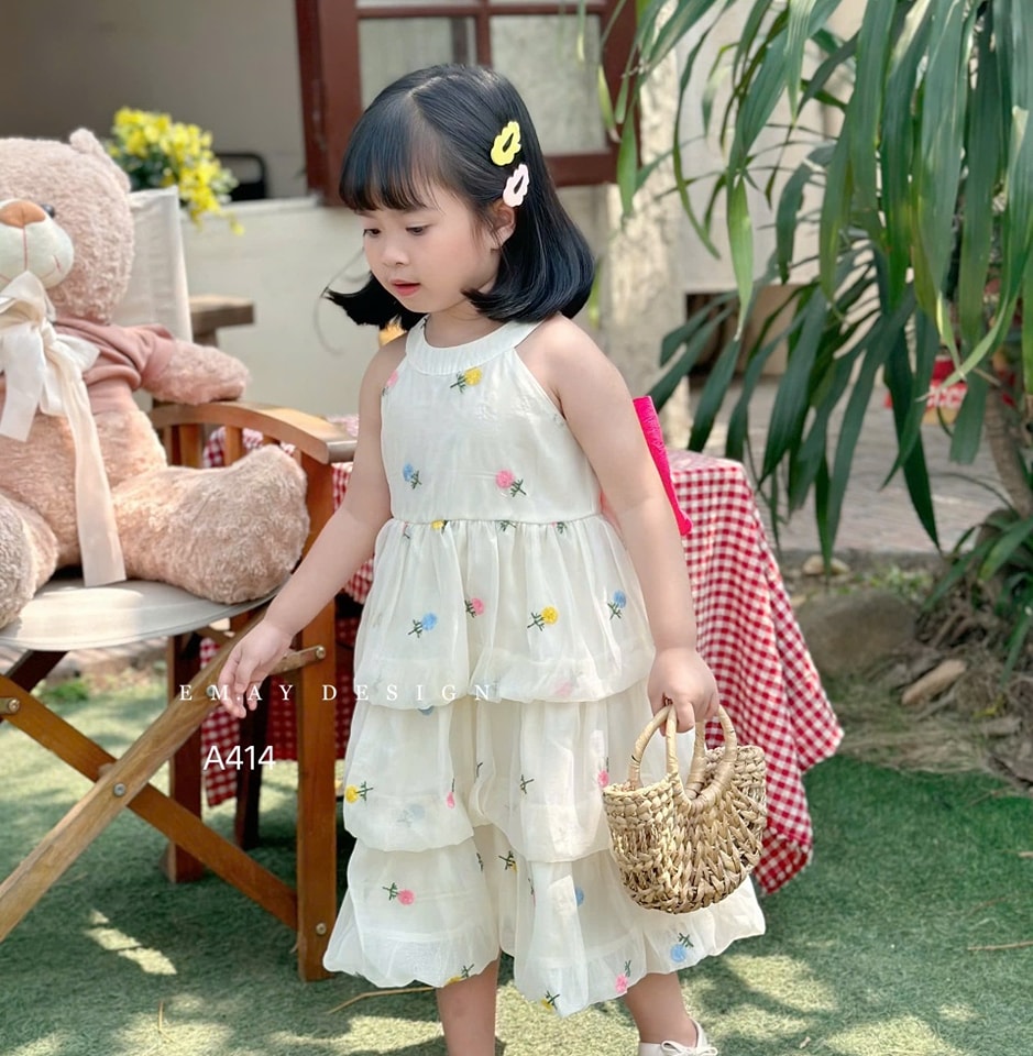 Đầm váy công chúa cho bé gái phong cách Hàn Quốc từ 10-45kg chất voan mềm mát