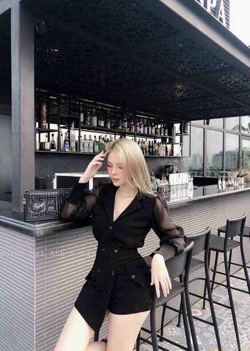 Jumpsuits Ngắn Cổ Tim Tay Phối Lưới Thun Umi Co Giảm Tốt Phối Voan Thời Trang