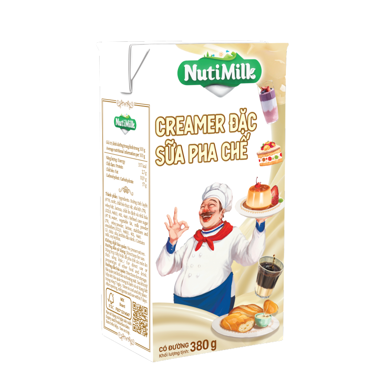 Combo 2 Creamer đặc Sữa pha chế có đường Nuti Hộp 380g CB2.SDH01TI NUTIFOOD