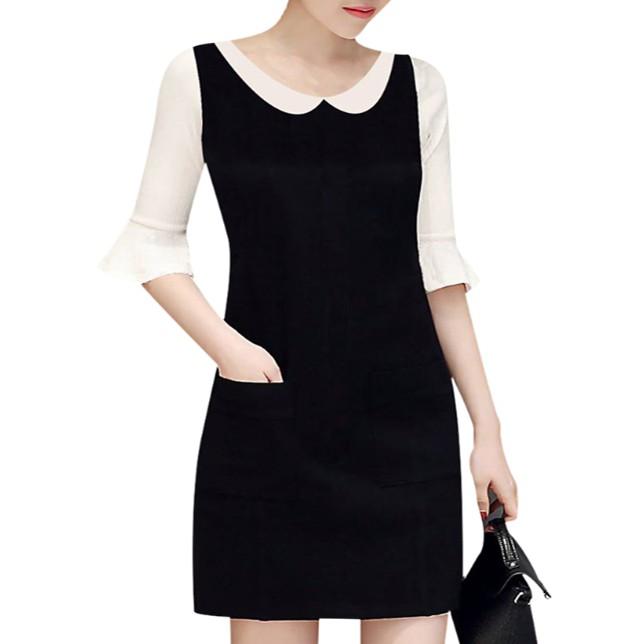 Đầm công sở đen cổ tròn 2 túi trước - DCS221