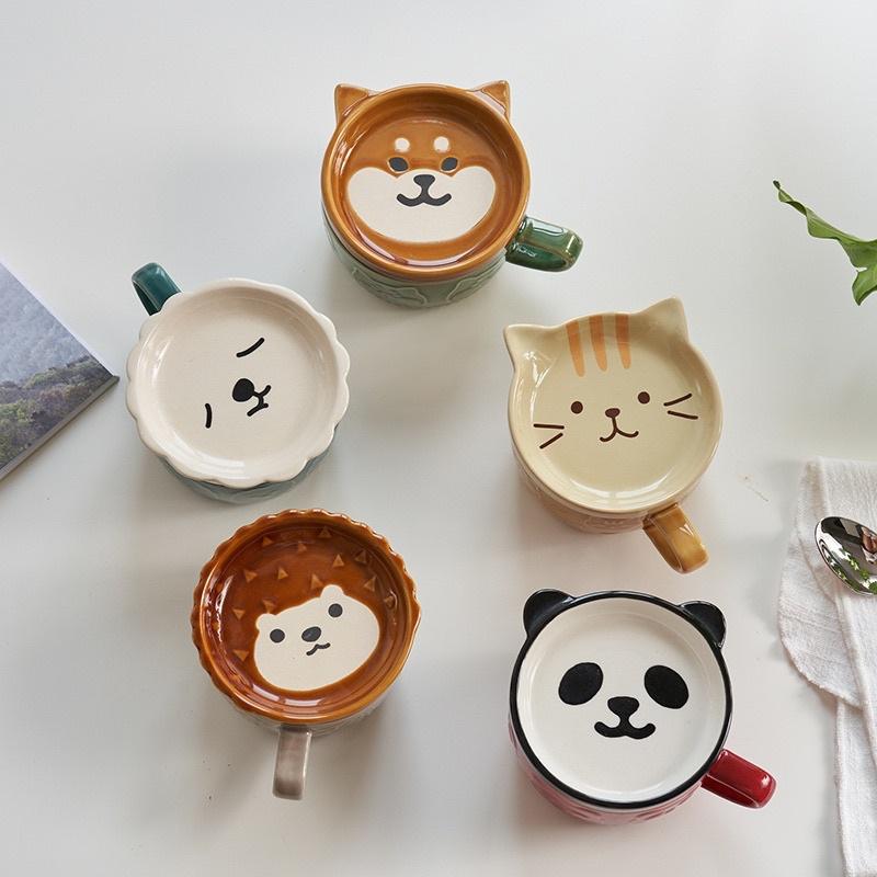 Cốc sứ có nắp đậy tạo hình Cừu trắng xinh xắn thể tích 260ml; siêu yêu làm cốc uống nước văn phòng, ăn dặm, ngũ cốc quà tặng