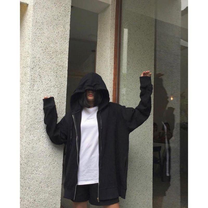 SALE 50% Áo hoodie khóa zip unisex black - hoodie dây kéo form RỘNG