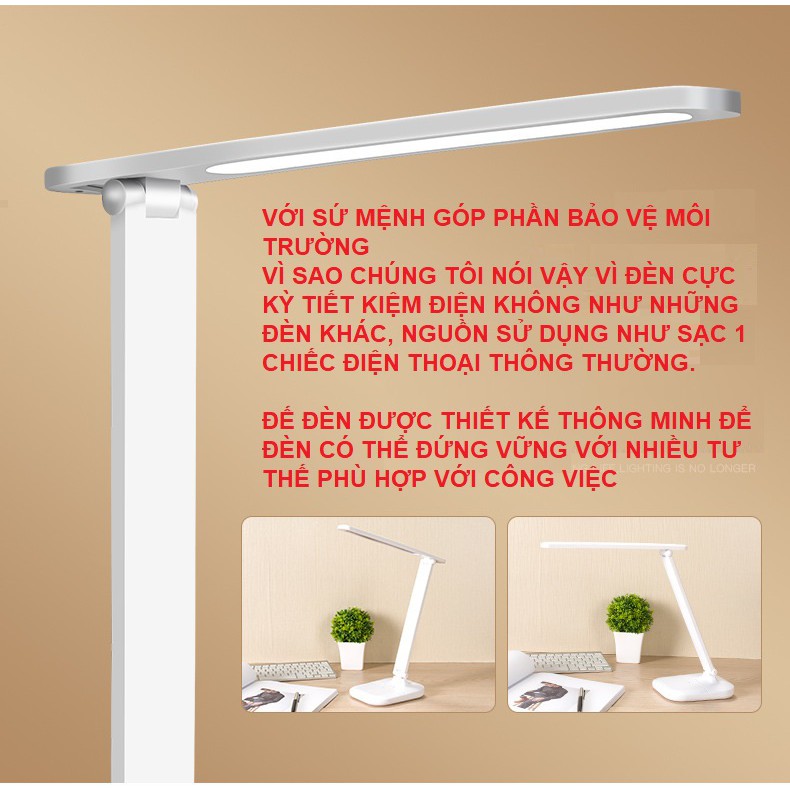 Đèn Học Để Bàn Chống Cận Thị Cảm Ứng Pin Sạc 3 chế độ sáng