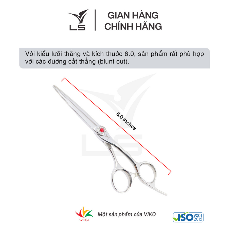 Kéo cắt tóc LS lưỡi thẳng quai offset vênh đỡ ngón cố định FA43/6.0