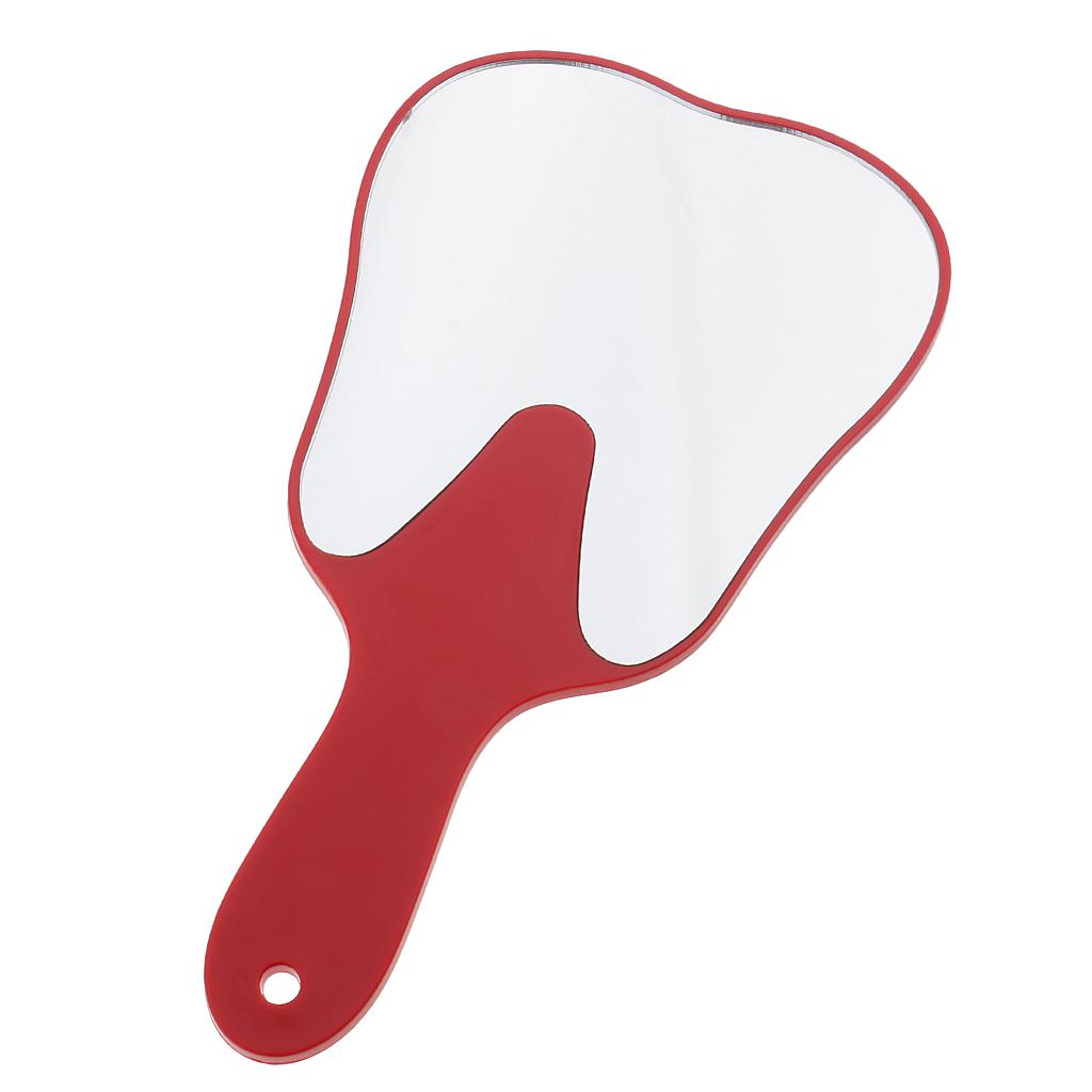 Cute Tooth Shaped Hand Held Plastic Makeup Mirror Oral Clinic Gift Red White Yellow Green