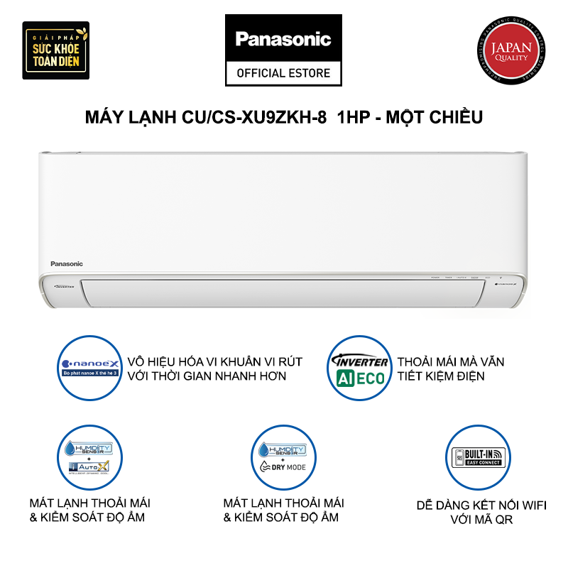 Máy lạnh/Điều hòa Panasonic CU/CS-XU9ZKH-8 - Công suất 1HP - Một chiều - Lọc sạch không khí nanoeX - Kết nối wifi - Hàng chính hãng