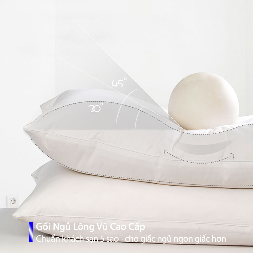 Gối Ngủ Lông Vũ Cao Cấp Gối Ngủ Kê Cổ Chống Mỏi Cổ Gối nằm êm ái, mềm mịn, kháng khuẩn- Chuẩn Khách Sạn 5 Sao