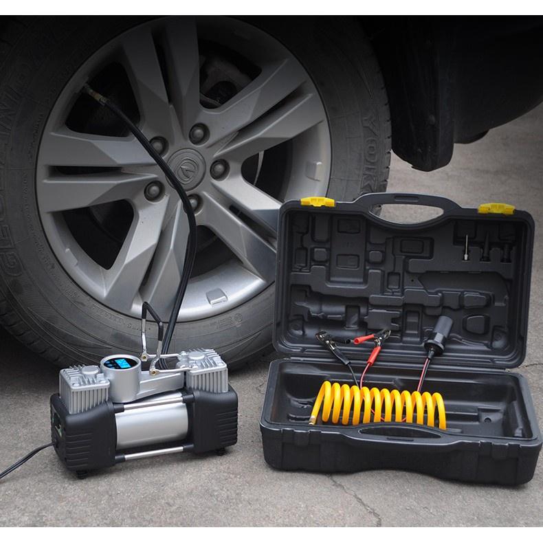 Bơm 2 Xi Lanh Dùng Cho Ô Tô Mã Lực Lớn Siêu Khỏe Có Hộp Nhựa - Bơm Lốp Ô Tô 2 Piston Xylanh 12V - HAI XY LANH