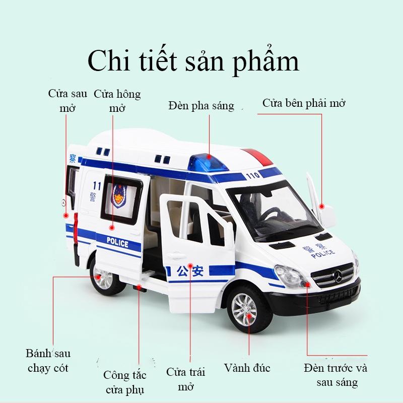 Đồ chơi xe cảnh sát có nhạc và đèn chạy cót mở được tất cả các cảnh cửa hiệu Mercedes Benz