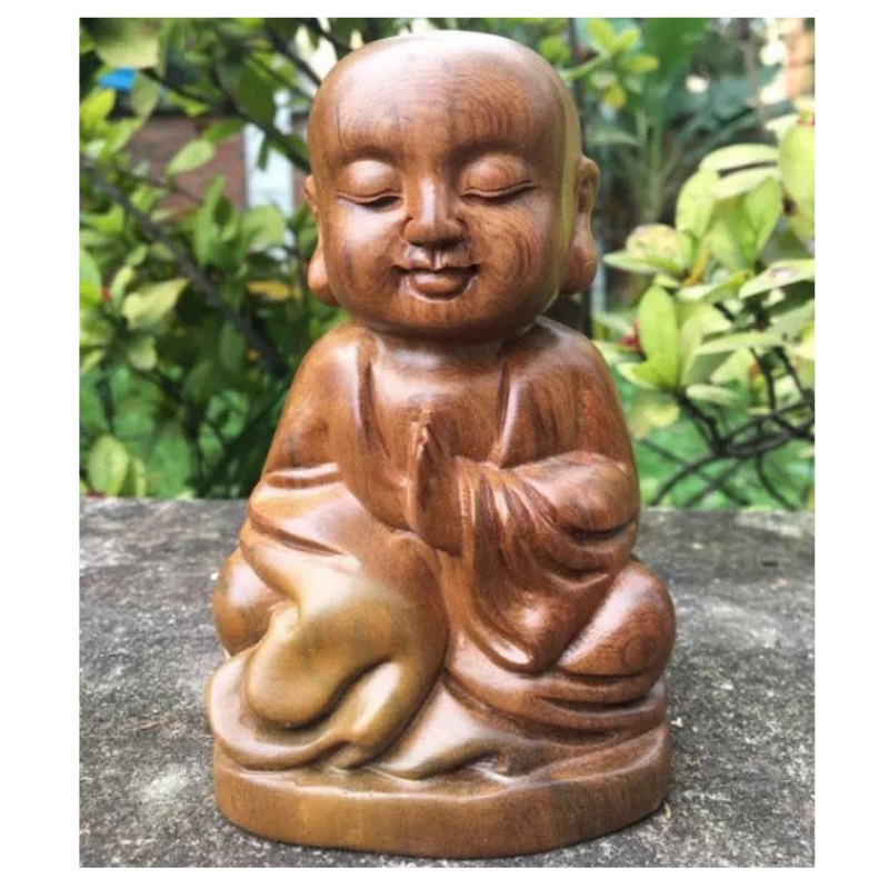 Bộ tượng gỗ tam phật thiền gỗ bách xanh đặt bàn trà, bàn làm việc - Tượng gỗ thưởng trầm, thưởng trà, trang trí tiểu cảnh