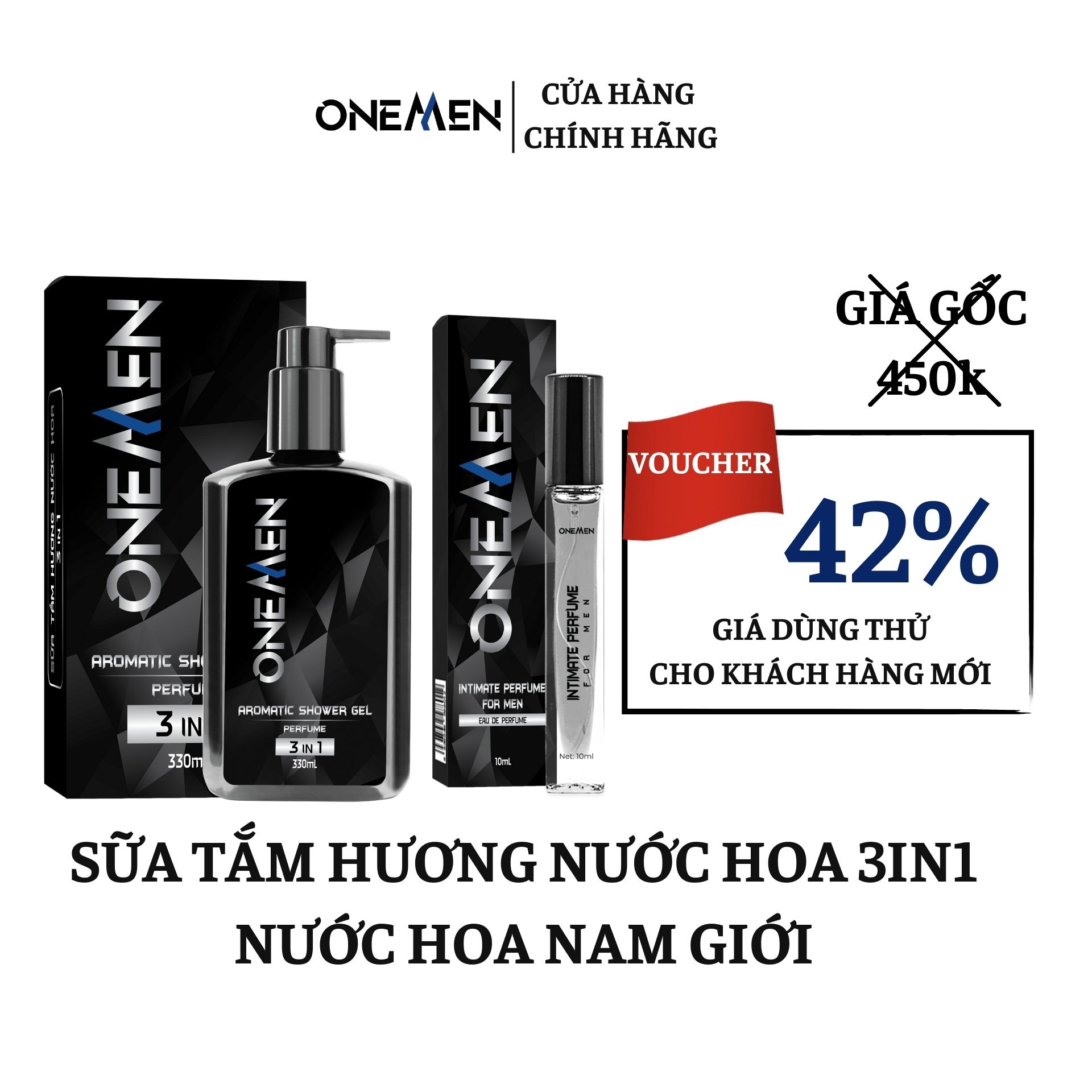 Combo Sữa Tắm Gội Hương Nước Hoa 3IN1 330ml + Nước Hoa Nam Onemen