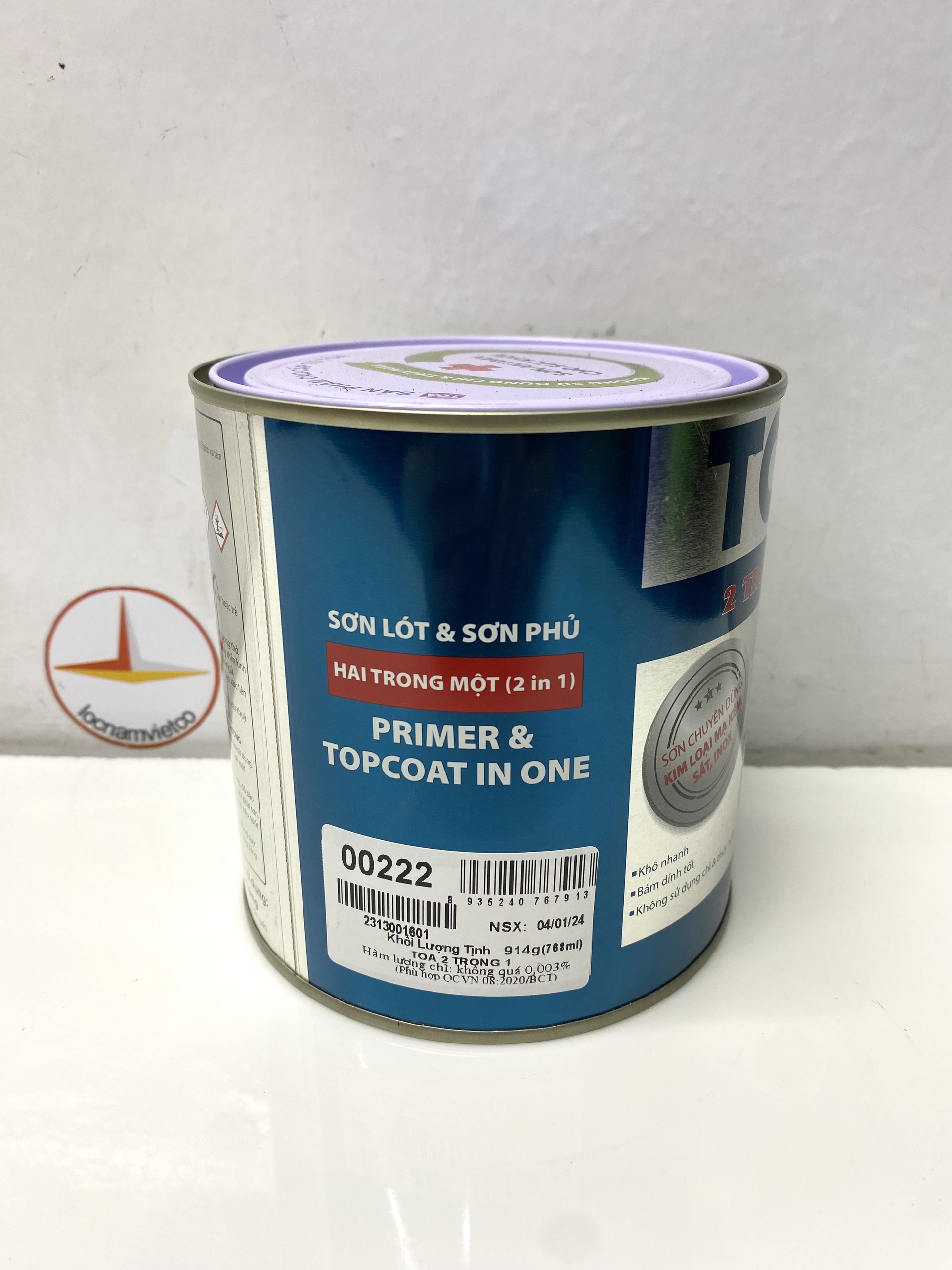 Sơn sắt mạ kẽm Toa 2 trong 1 màu trắng mờ 222 _ 800G
