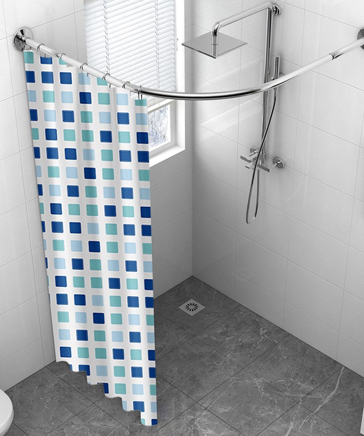 Rèm Phòng Tắm KHÔNG thấm nước họa tiết Ô Vuông xanh