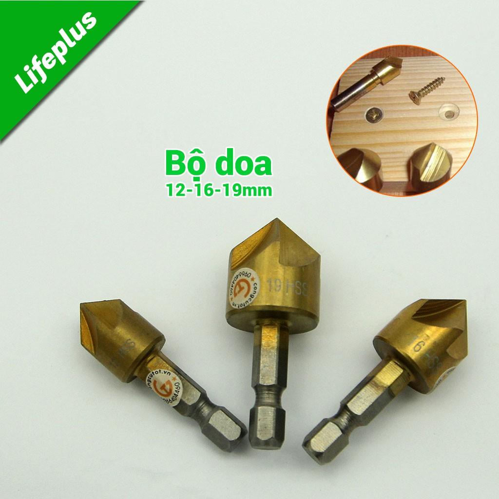 Bộ 3 mũi doa lỗ khoan 12-16-19mm HSS TiN chuôi lục