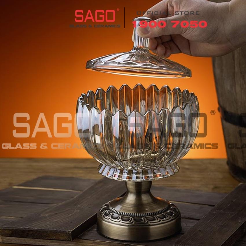 Đĩa Thủy Tinh Trái Cây Có Chân Mạ Đồng Bí Sọc Cao Cấp | Tùy Chọn Kiểu Dáng