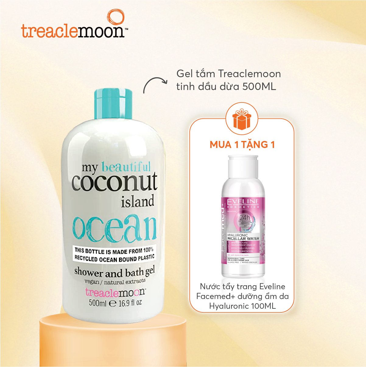 [TẶNG NƯỚC TẨY TRANG 100ML] Gel tắm tinh dầu dừa Treaclemoon 500ml