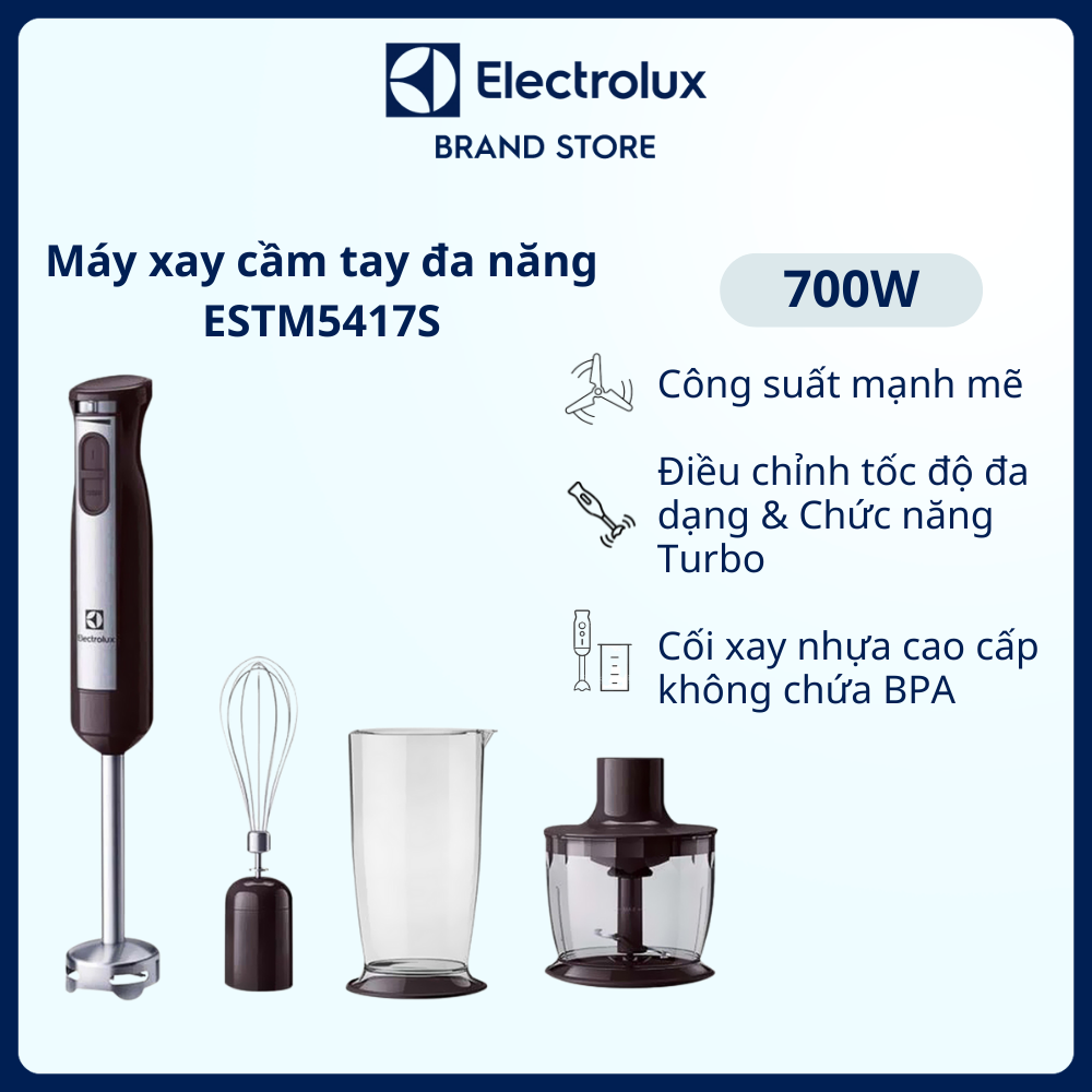 Máy xay cầm tay đa năng Electrolux - ESTM5417S - công suất mạnh mẽ, lưỡi dao bằng thép không gỉ [Hàng chính hãng]