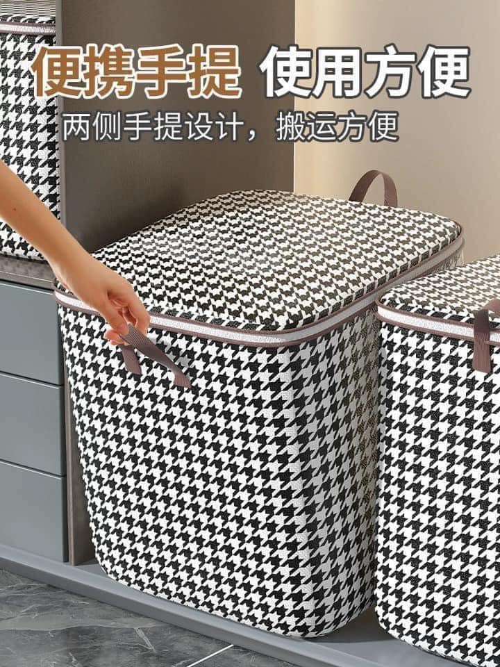 TÚI ĐỰNG CHĂN, ĐỰNG QUẦN ÁO 100 LÍT MẪU KẺ CÓ NẮP ĐẬY, QUAI XÁCH TIỆN LỢI